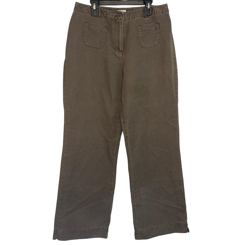 J Jill Linen Blend Trouser Pants Brown Gray Wide Leg Size 8 Front Pockets Linen